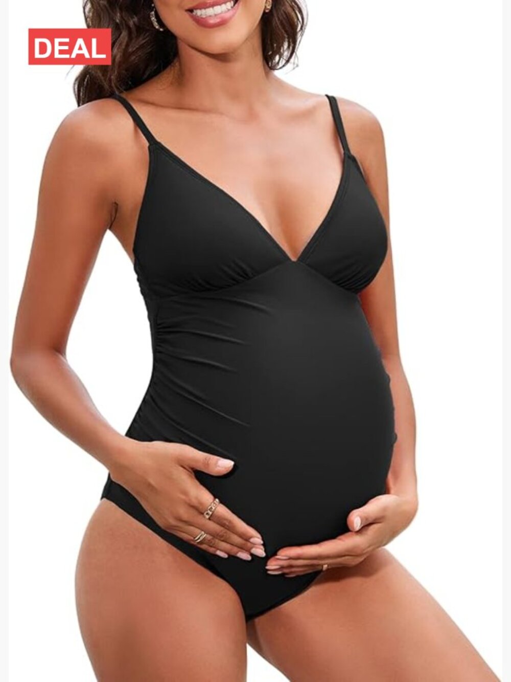 One Piece Maternity Swimsuit Spaghetti Straps Ruched Adjustable Removable